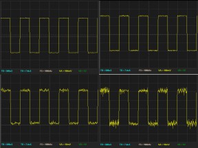 Oscilloscope traces with and without isolation